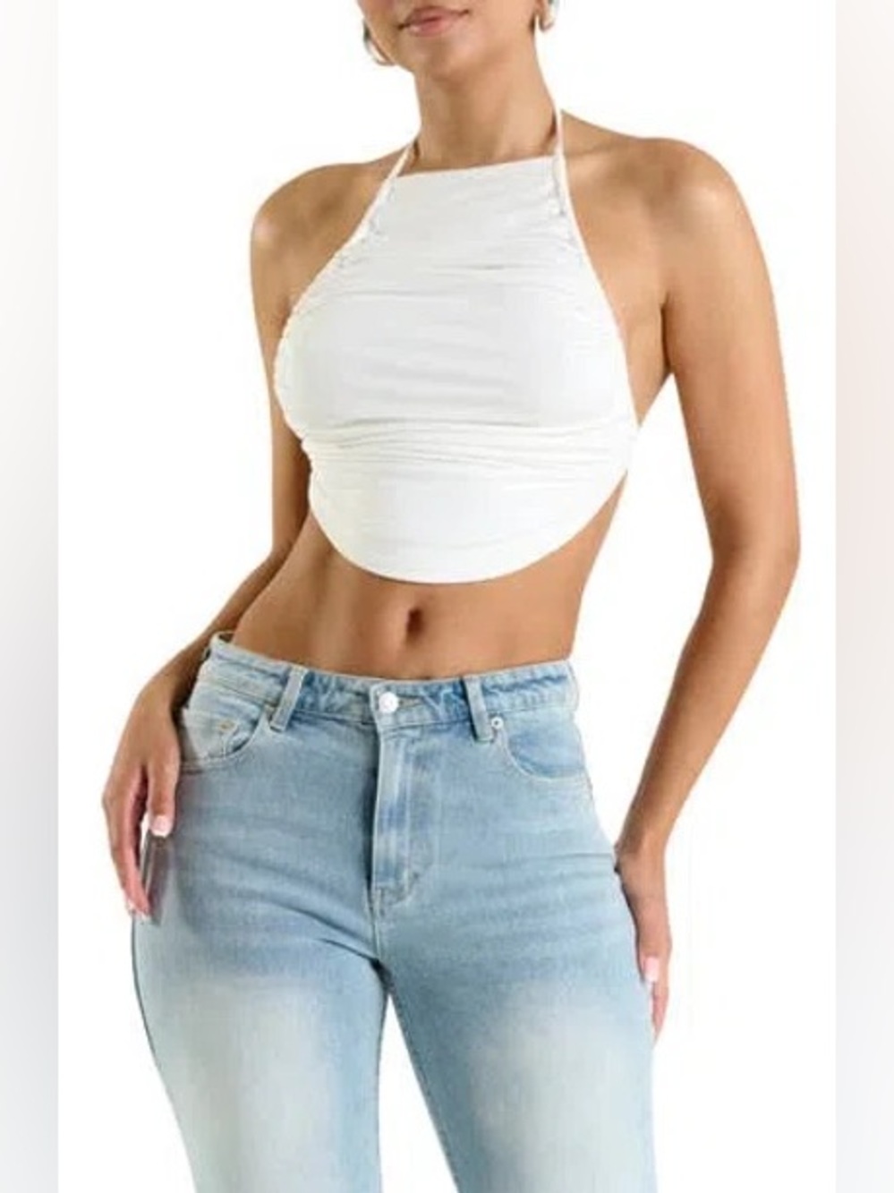NAKED WARDROBE
Shirred Apron Halter Top In White